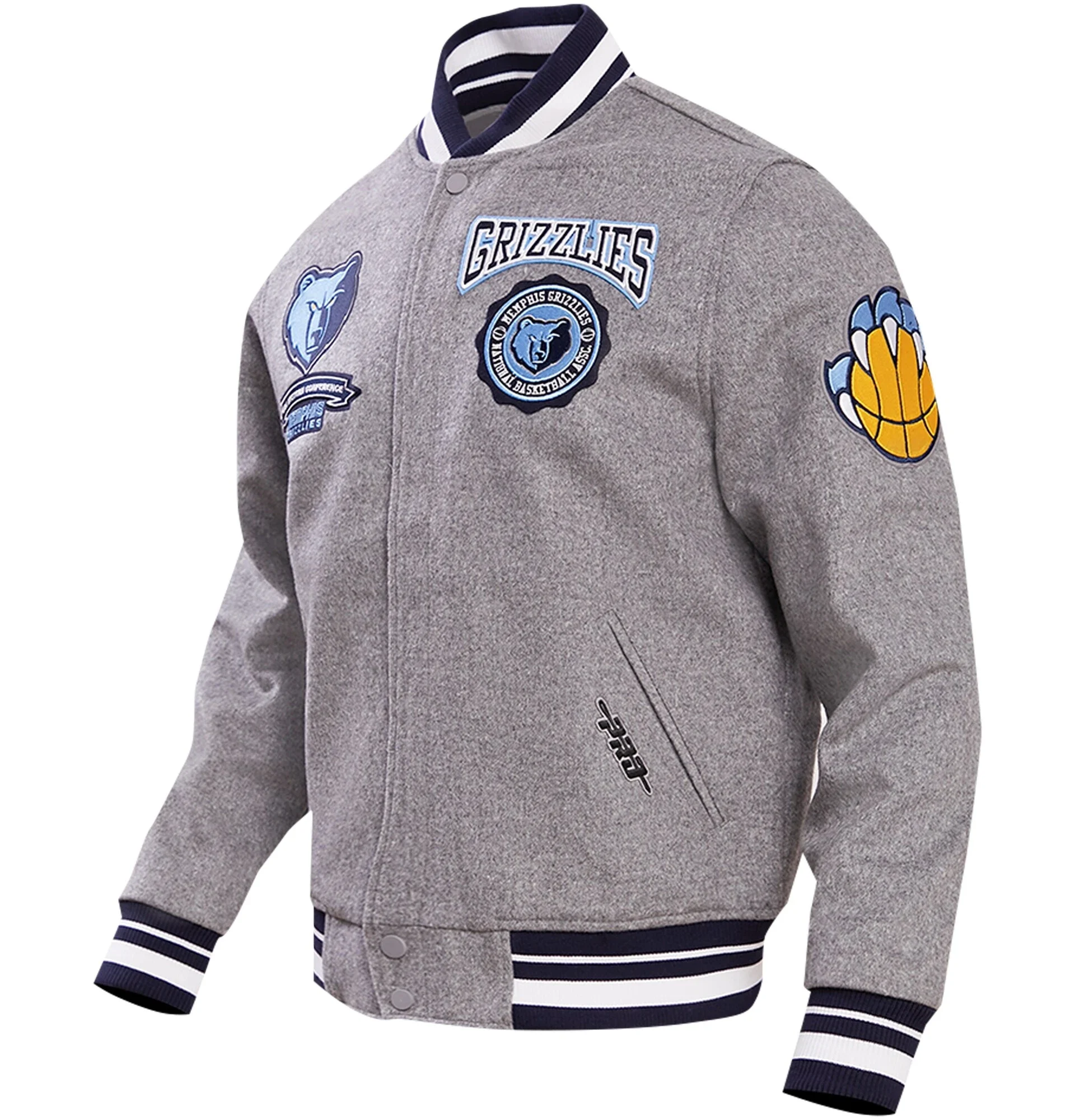 Memphis-Grizzlies-Pro-Standard-Crest-Emblem-Gray-Wool-Varsity-Jacket-1