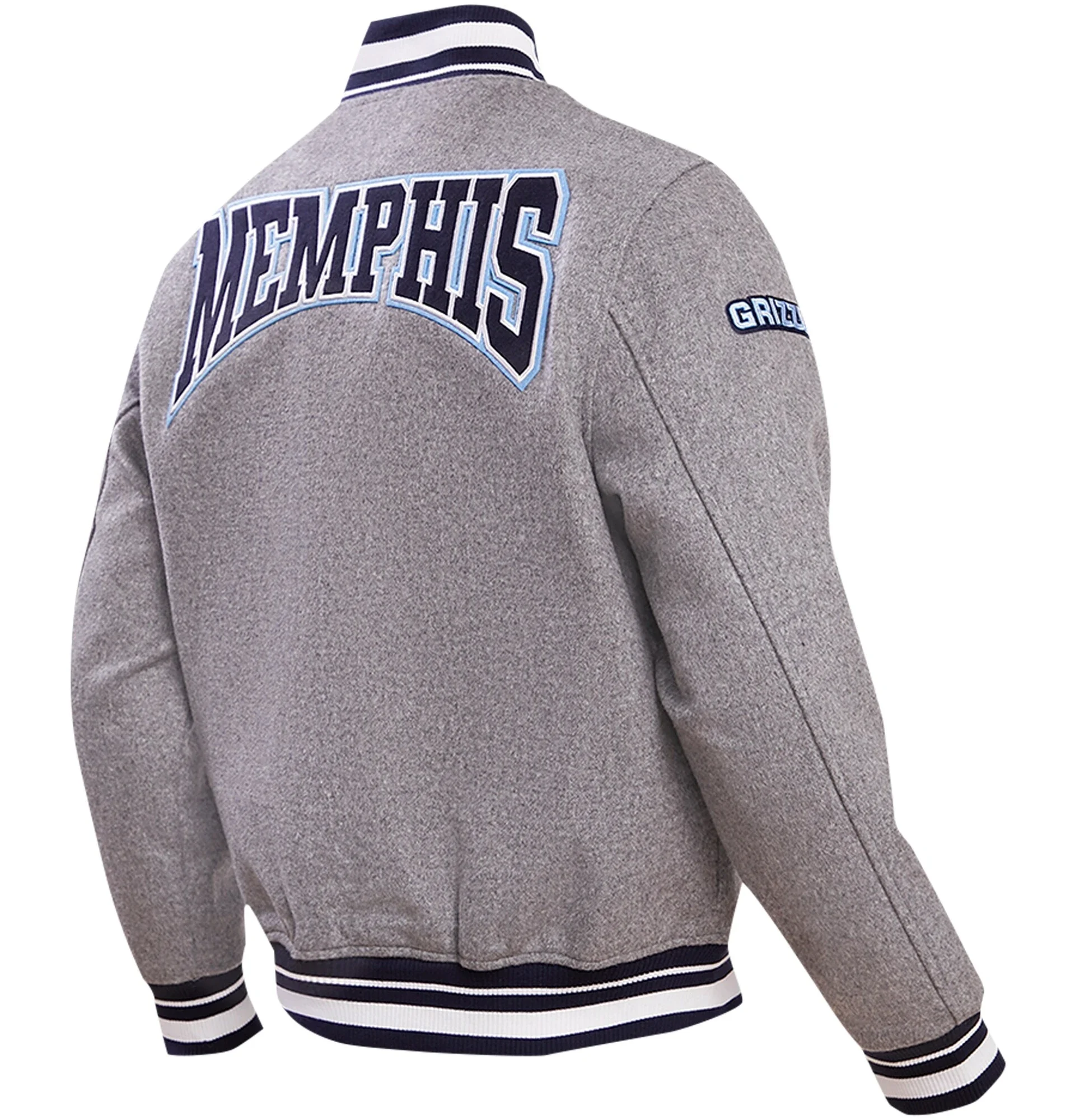Memphis-Grizzlies-Pro-Standard-Crest-Emblem-Gray-Wool-Varsity-Jacket-2