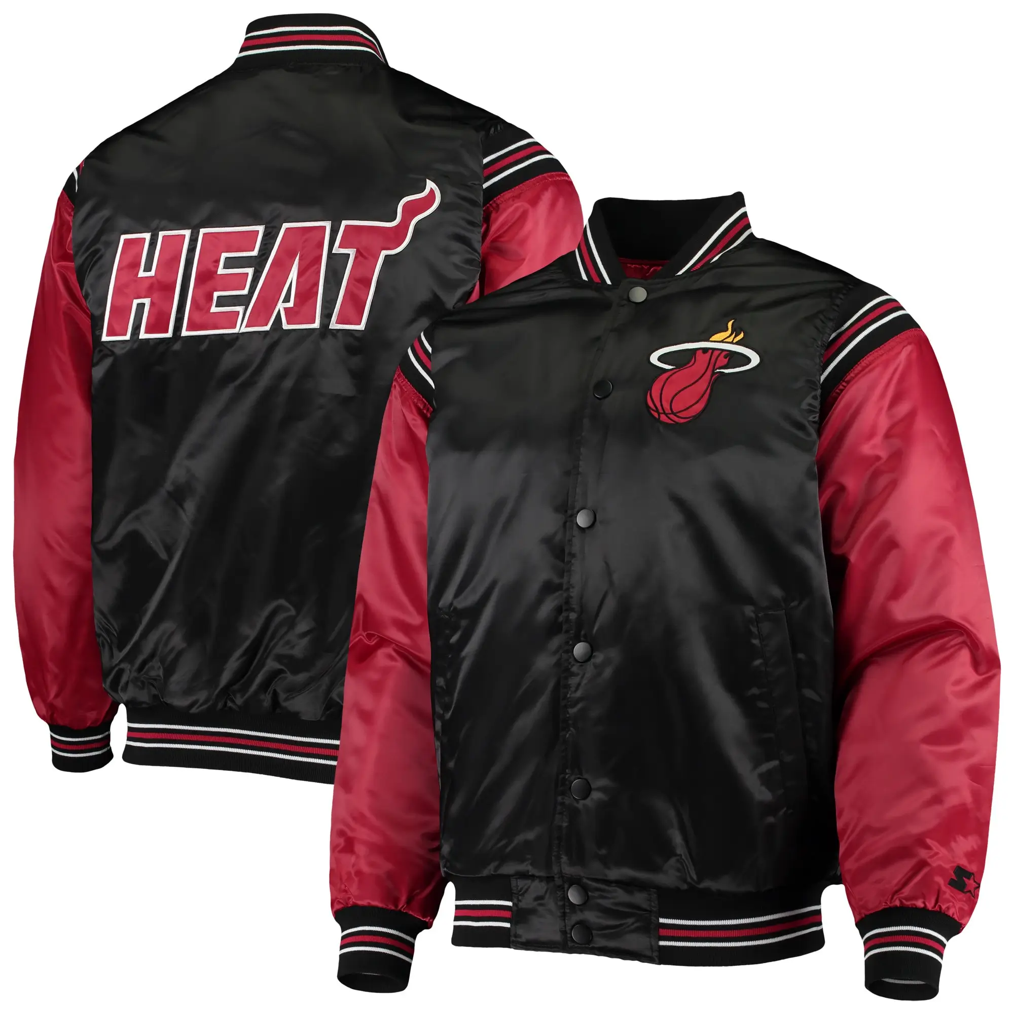 Miami-Heat-Starter-The-Enforcer-Full-Snap-Black-Red-Satin-Varsity-Jacket-4