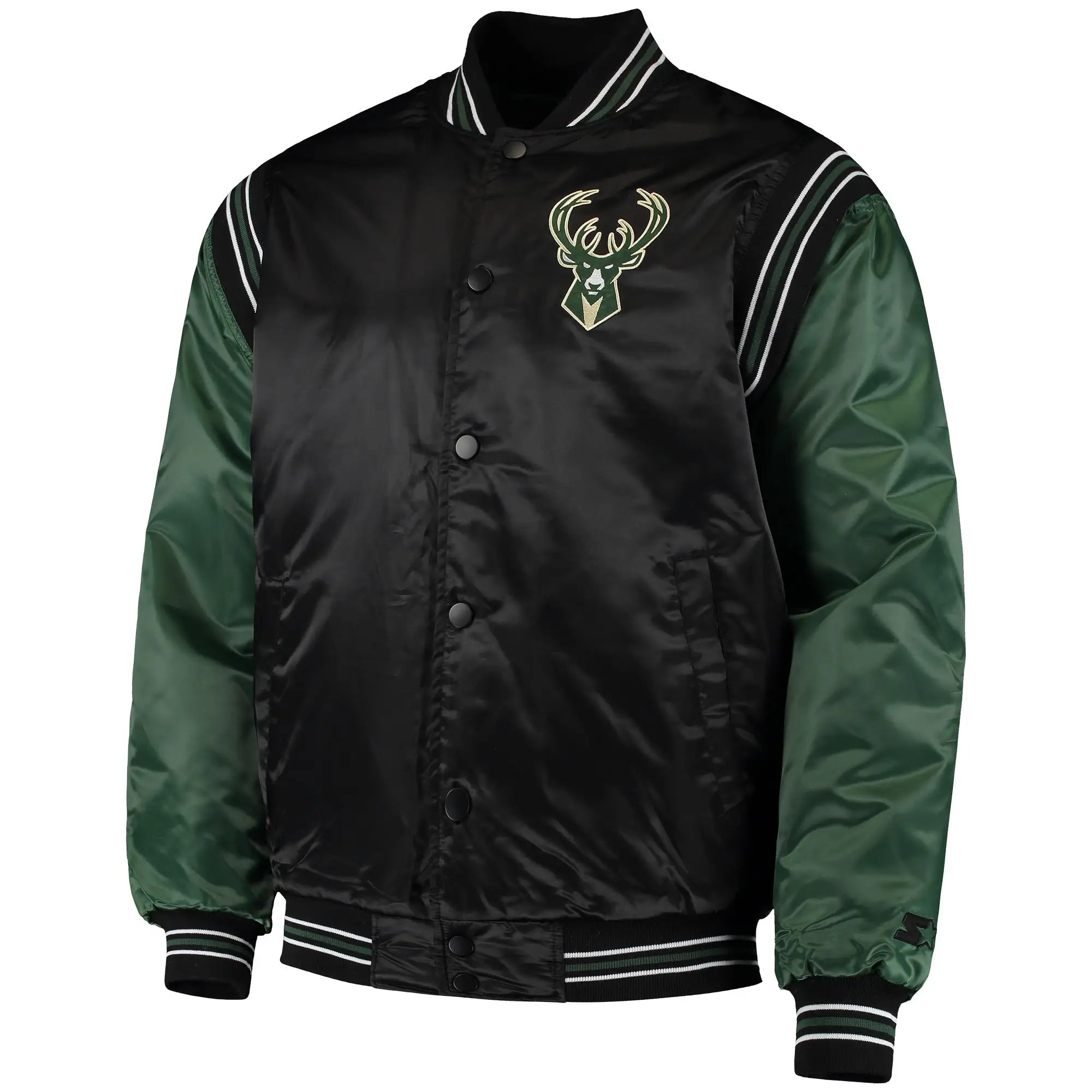 Milwaukee-Bucks-Starter-The-Enforcer-Black-Hunter-Green-Varsity-Satin-Jacket-1