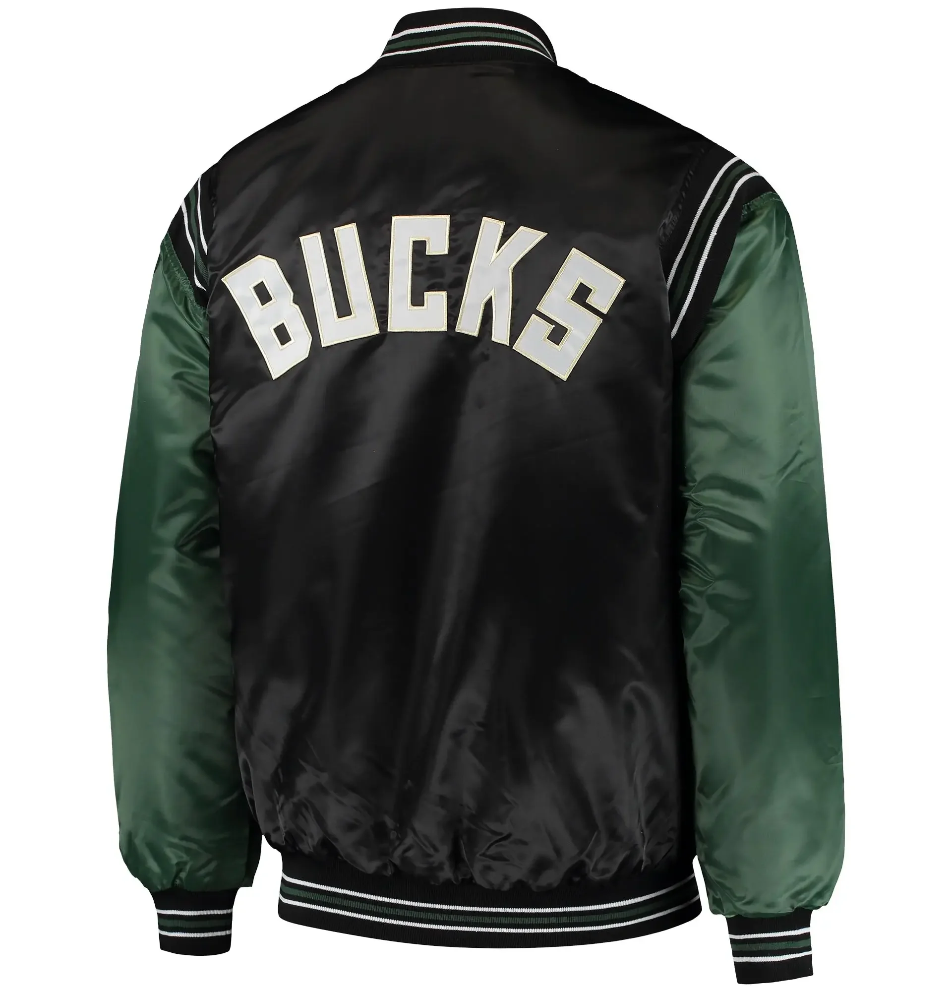 Milwaukee-Bucks-Starter-The-Enforcer-Black-Hunter-Green-Varsity-Satin-Jacket-3