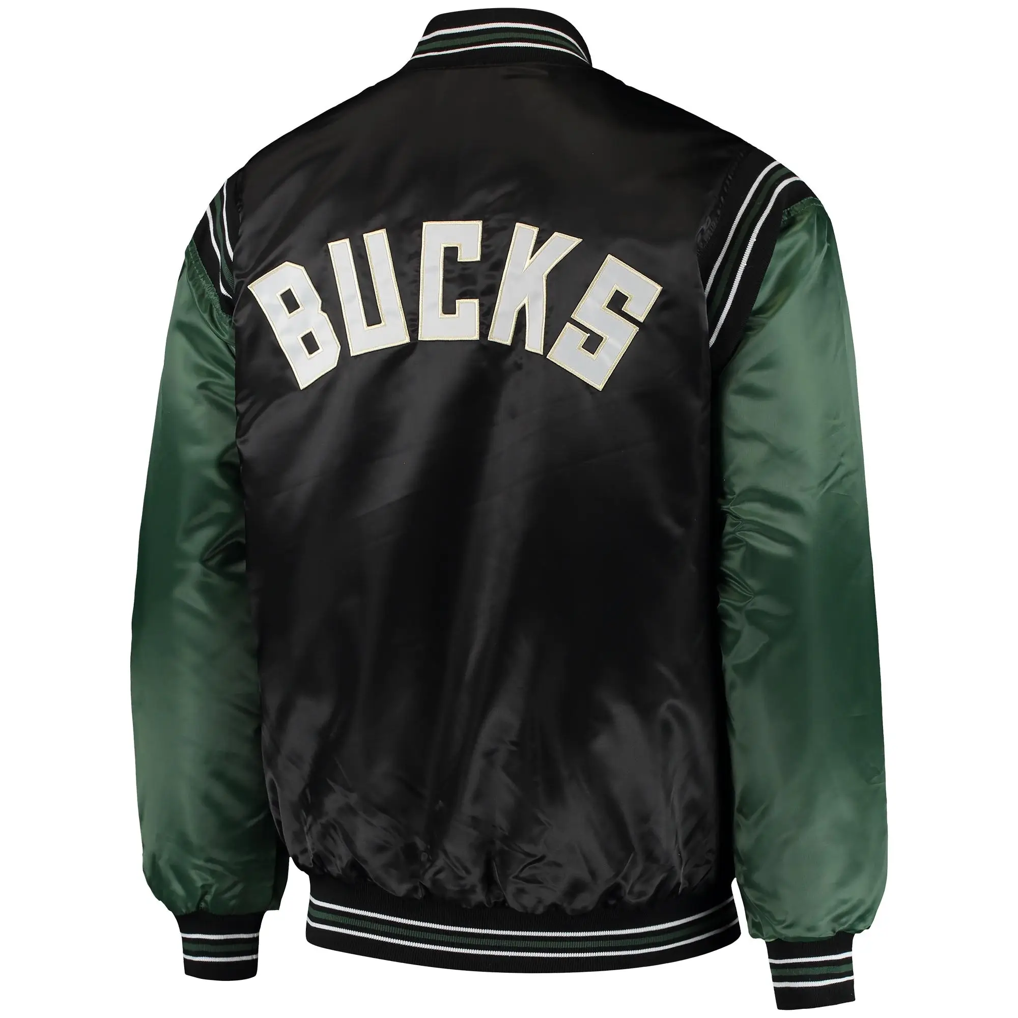 Milwaukee-Bucks-Starter-The-Enforcer-Black-Hunter-Green-Varsity-Satin-Jacket-3