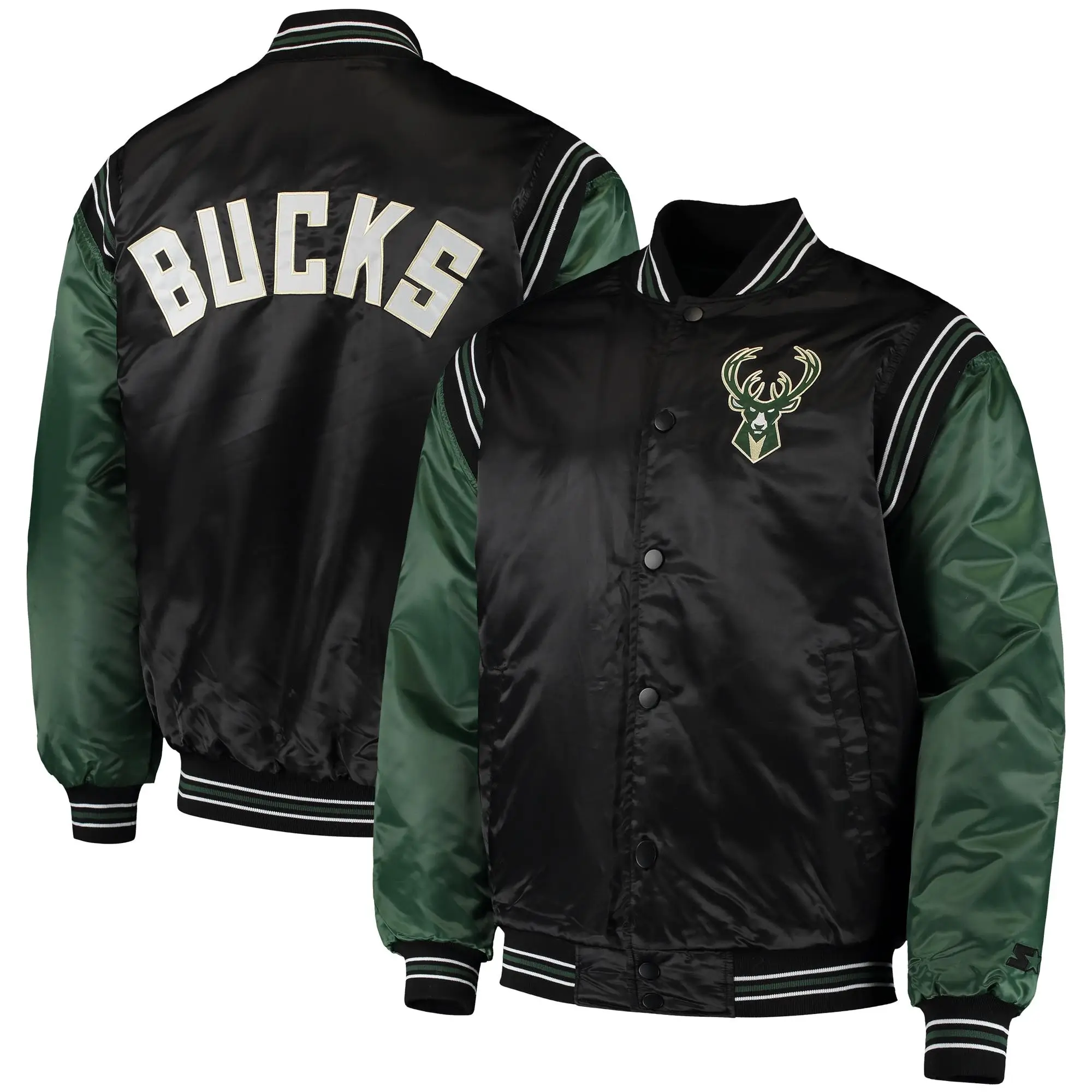Milwaukee-Bucks-Starter-The-Enforcer-Black-Hunter-Green-Varsity-Satin-Jacket-4