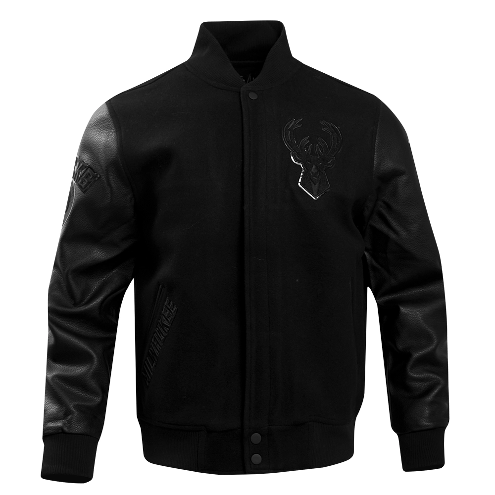 Milwaukee-Bucks-Triple-Black-Wool-Leather-Varsity-Jacket