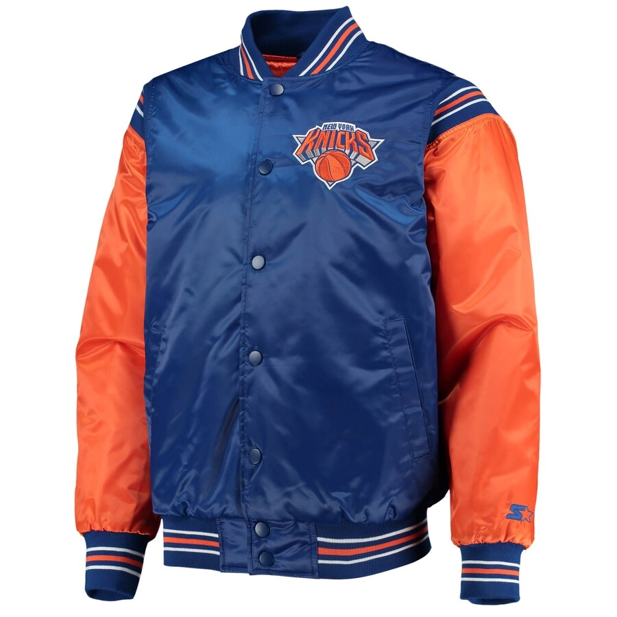 New-York-Knicks-Enforcer-Full-Snap-Satin-Varsity-Jacket-BlueOrange-4