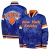 New York Knicks Home Game Blue Satin Varsity Jacket - Image 3