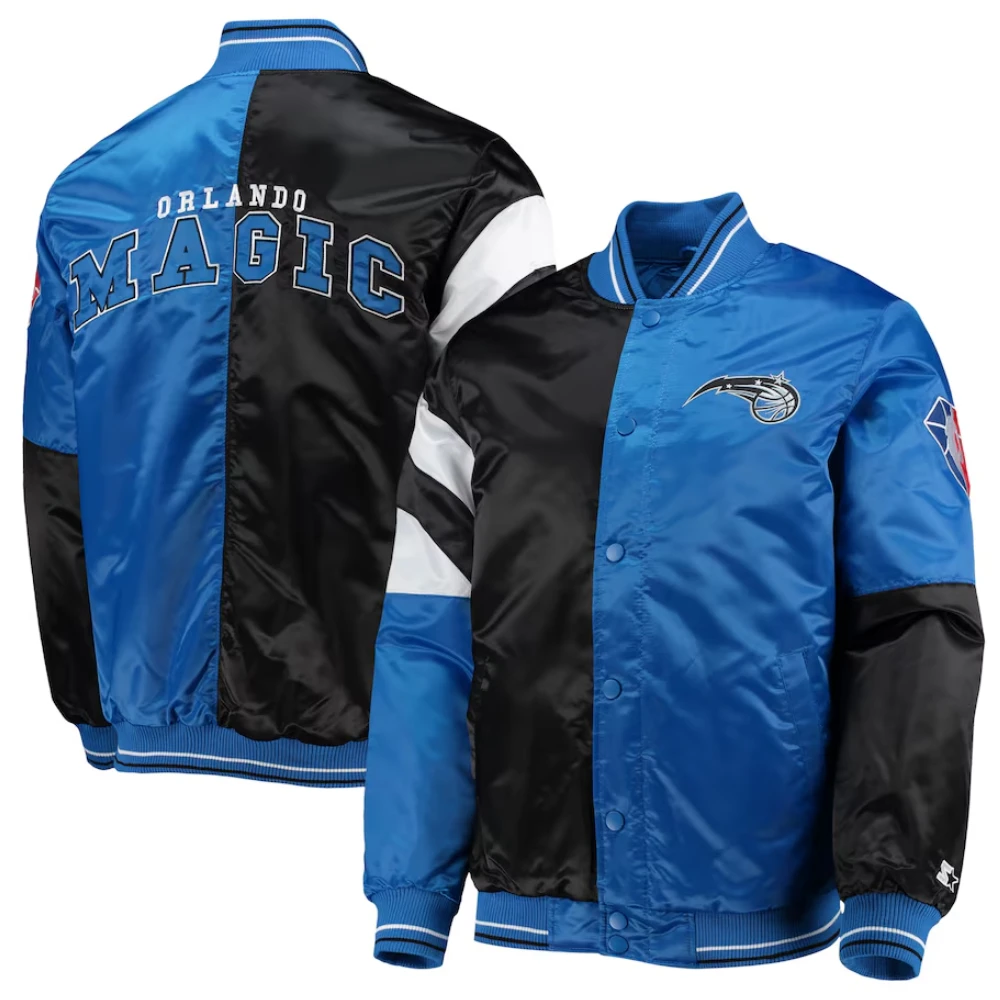 Alternative view of Black & Blue Satin Varsity Jacket - Orlando Magic Leader Style