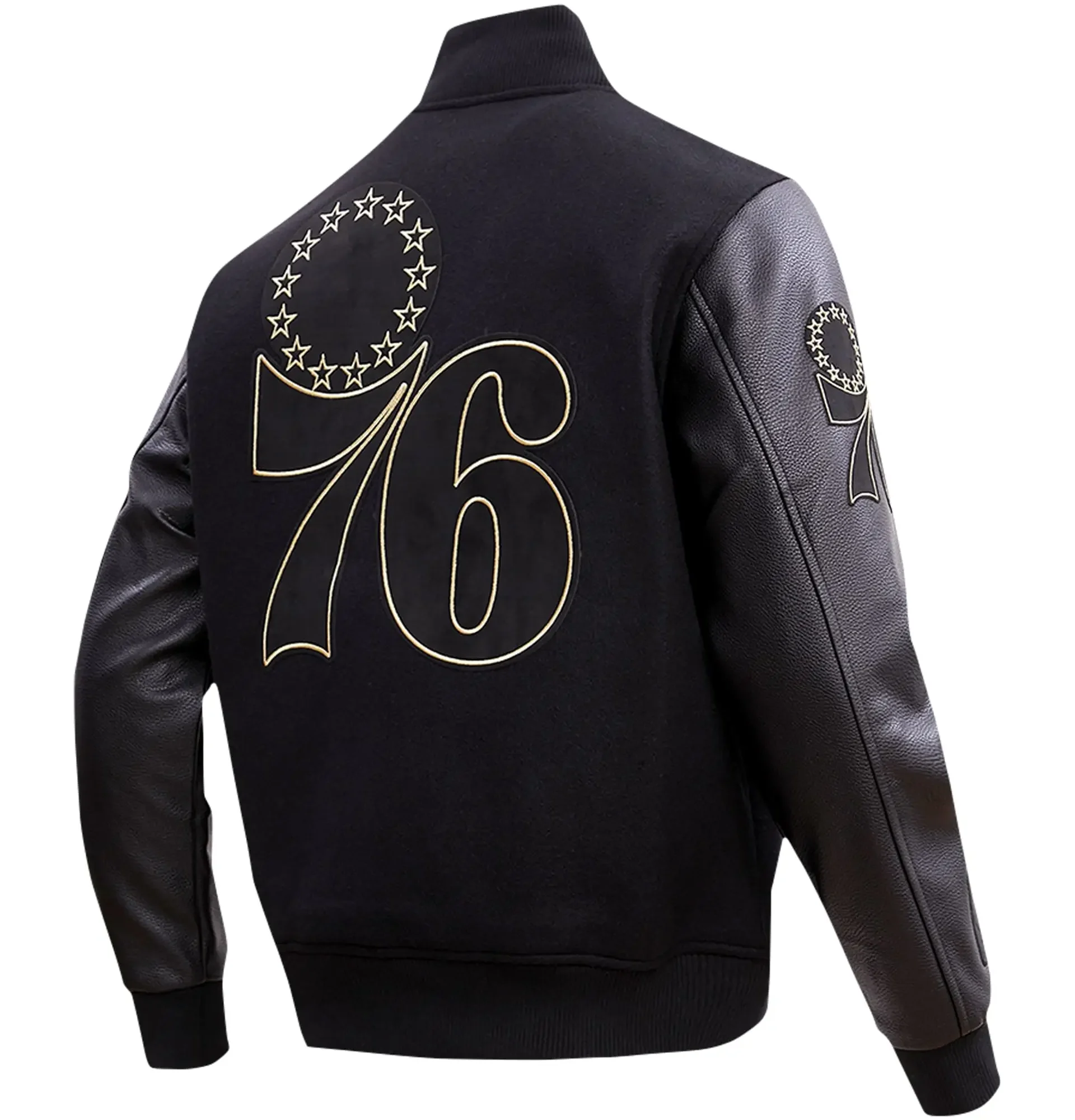 Philadelphia-76ers-Pro-Standard-Gold-Stitch-Black-Varsity-Jacket-1-1