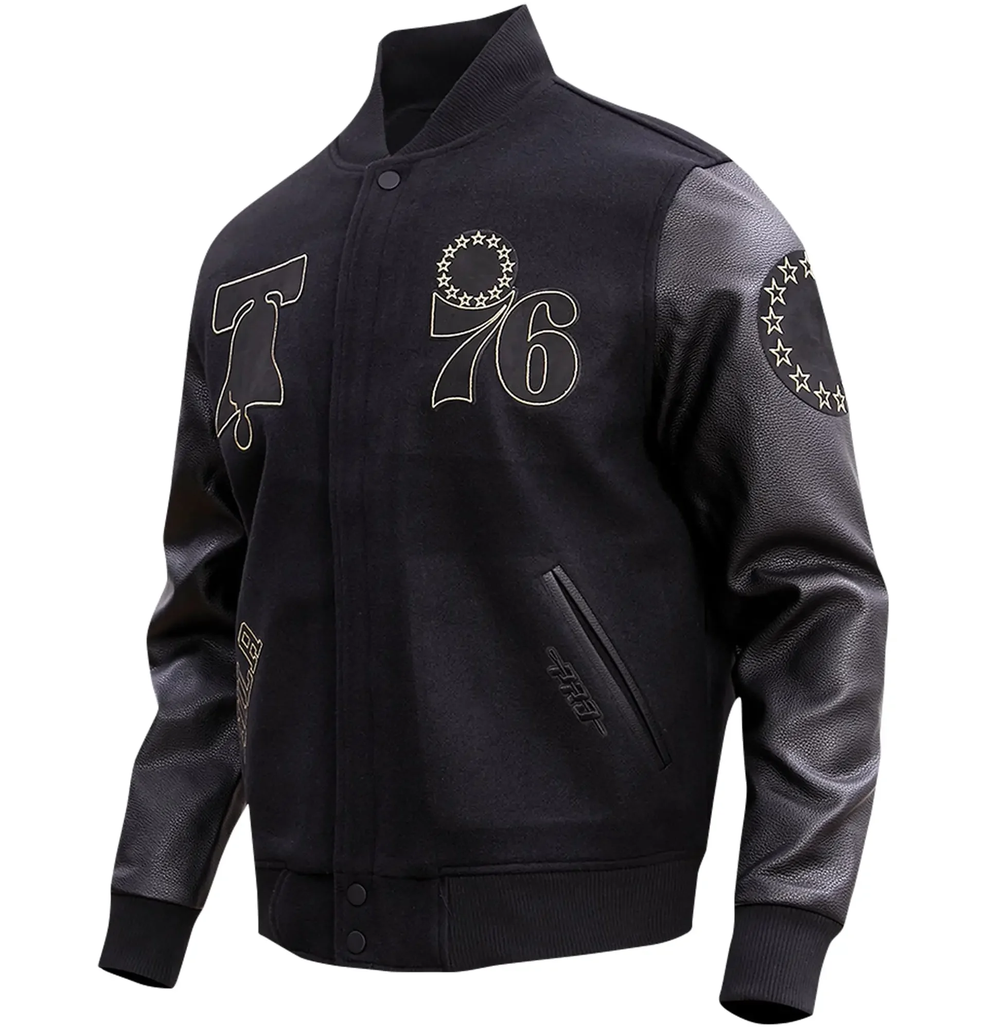 Philadelphia-76ers-Pro-Standard-Gold-Stitch-Black-Varsity-Jacket-1