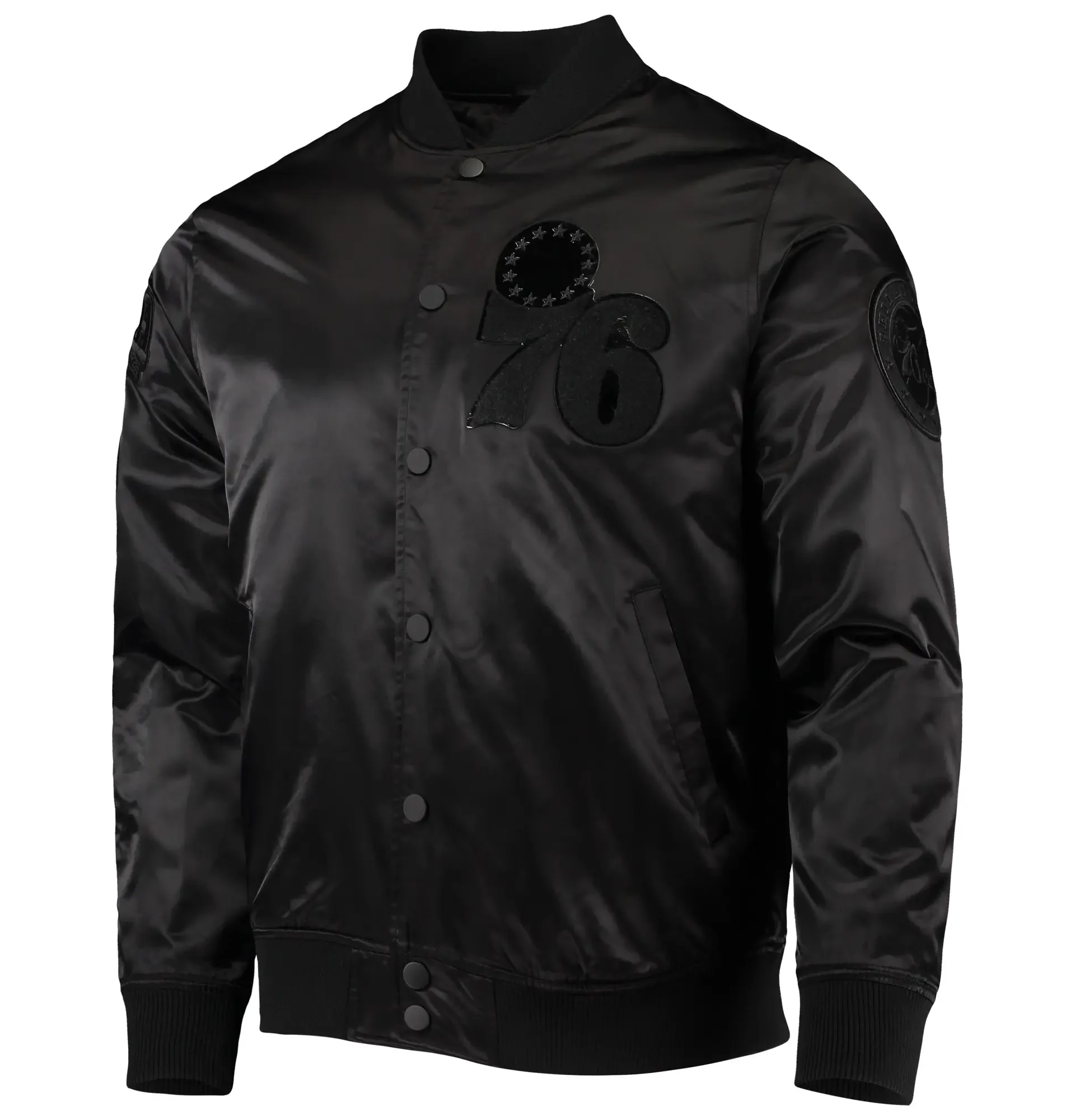 Philadelphia-76ers-Pro-Standard-Triple-Black-Satin-Varsity-Jacket-2-1