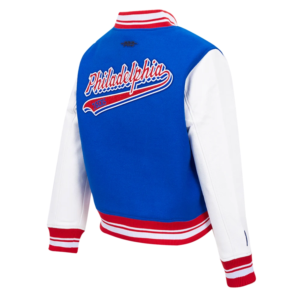 Philadelphia-76ers-Script-Tail-Womens-Wool-Leather-Varsity-Jacket-BlueWhite-4