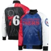 Philadelphia 76ers Tricolor Remix Raglan Full-Snap Satin Varsity Jacket - Image 3