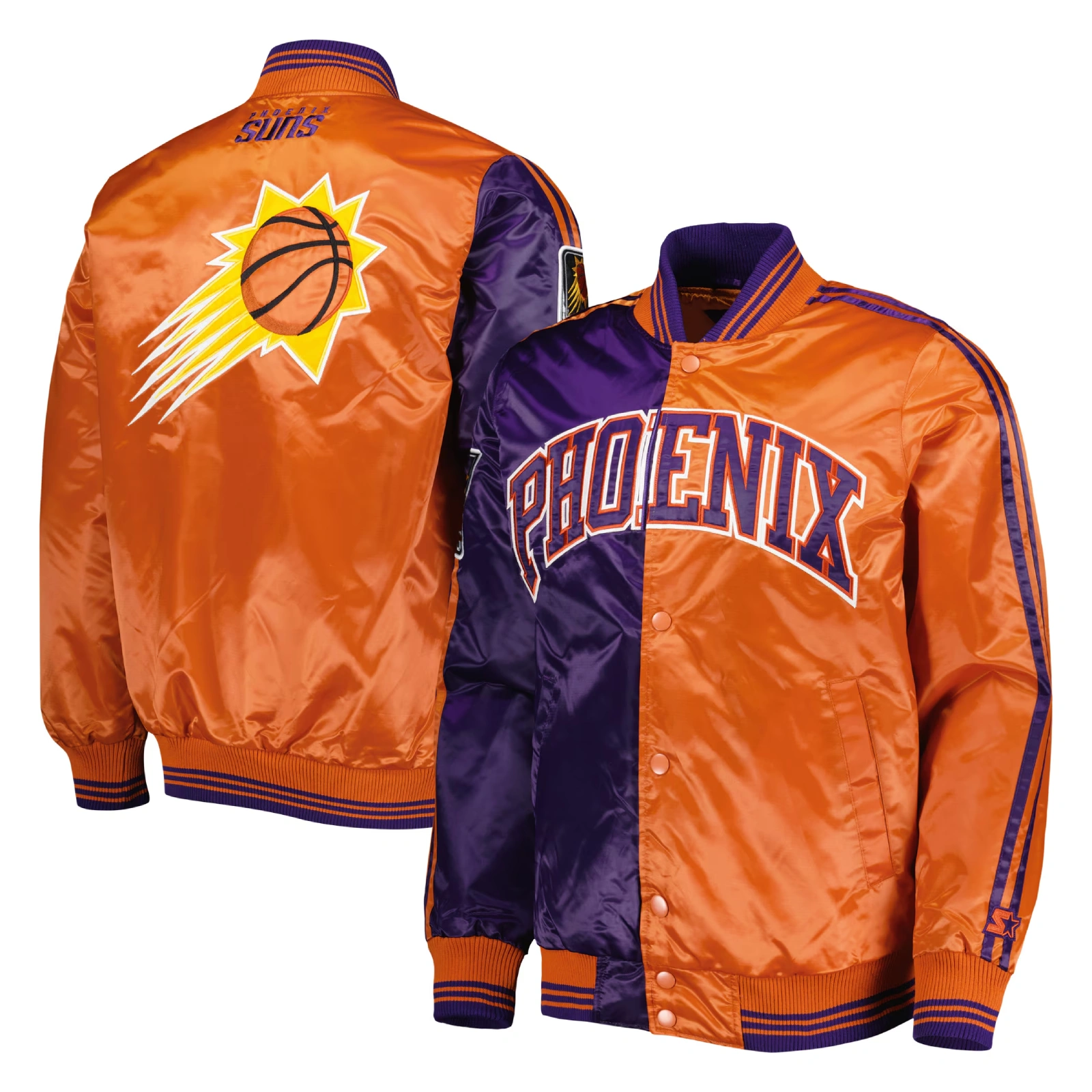 Phoenix-Suns-Fast-Break-Satin-Varsity-Jacket-Orange-Purple-4