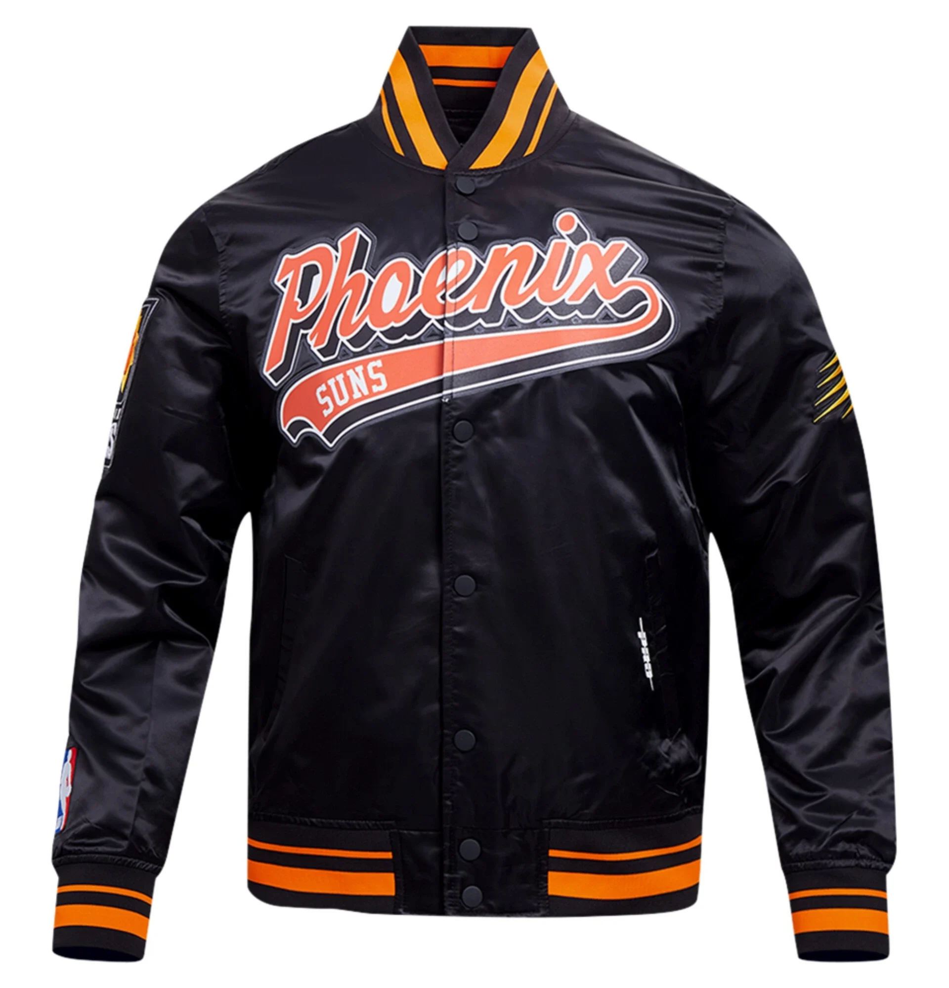 Phoenix-Suns-Pro-Standard-Script-Tail-Black-Satin-Varsity-Jacket-2
