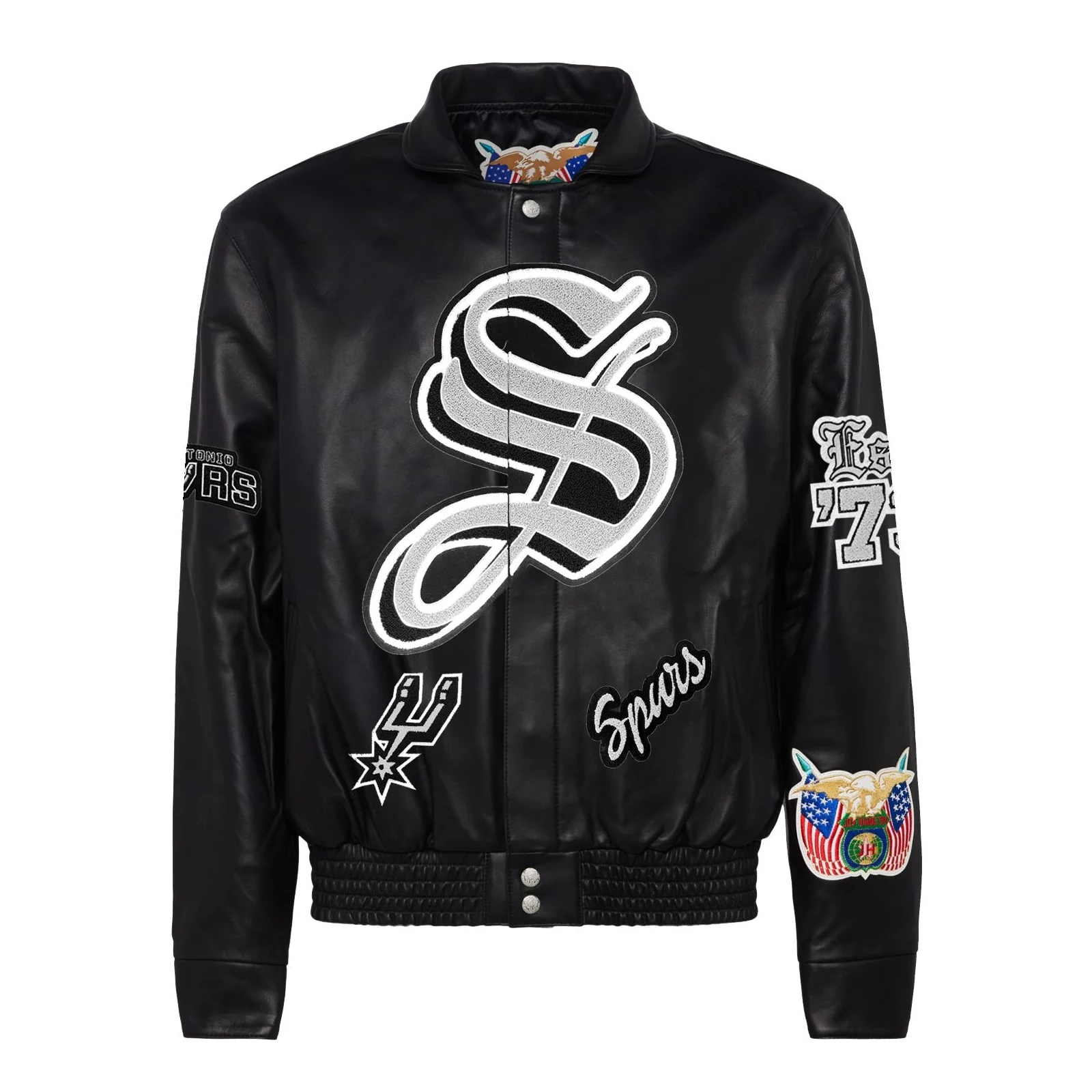 San-Antonio-Spurs-Jeff-Hamilton-Full-Leather-Puffer-Old-English-Jacket-Black-1