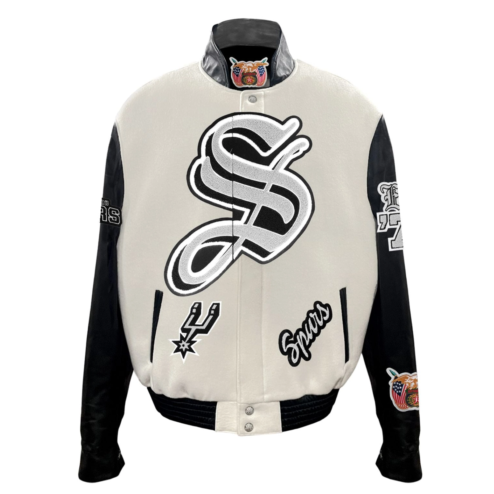 San Antonio Spurs White & Black Wool Leather Varsity Jacket