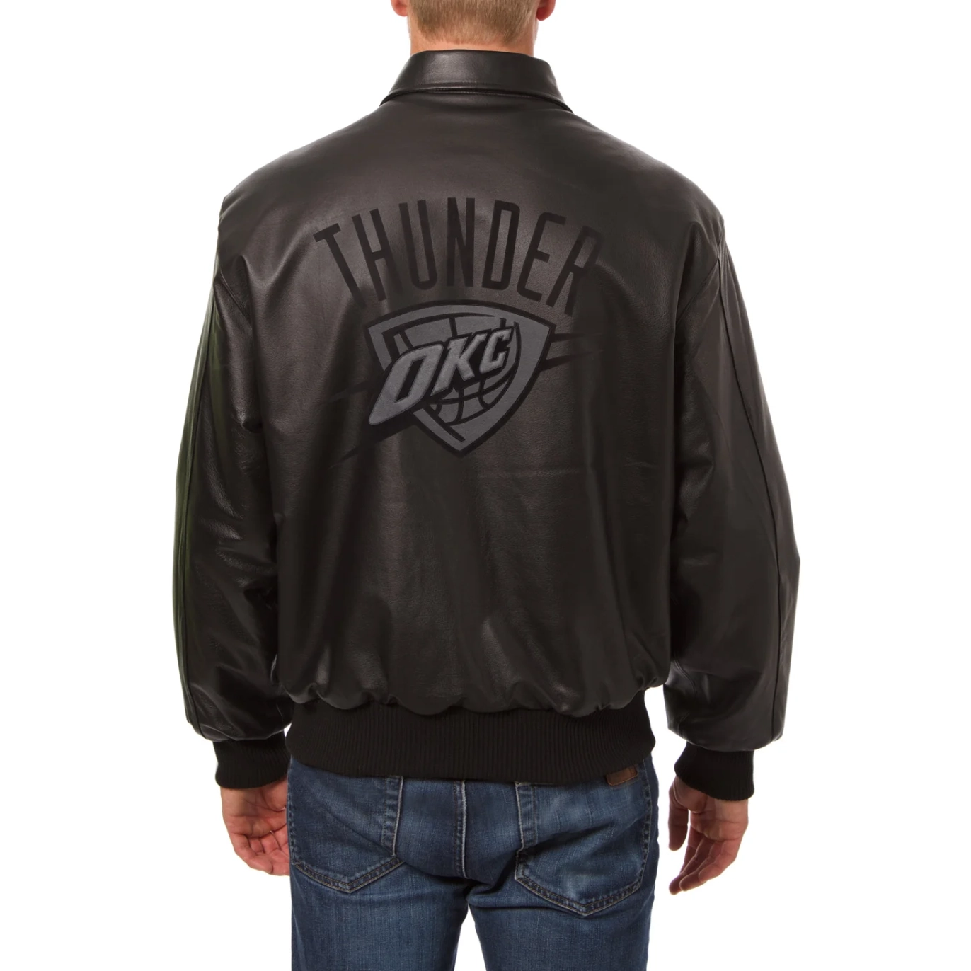 Thunder Full Black Leather Varsity Bomber Jacket (1)