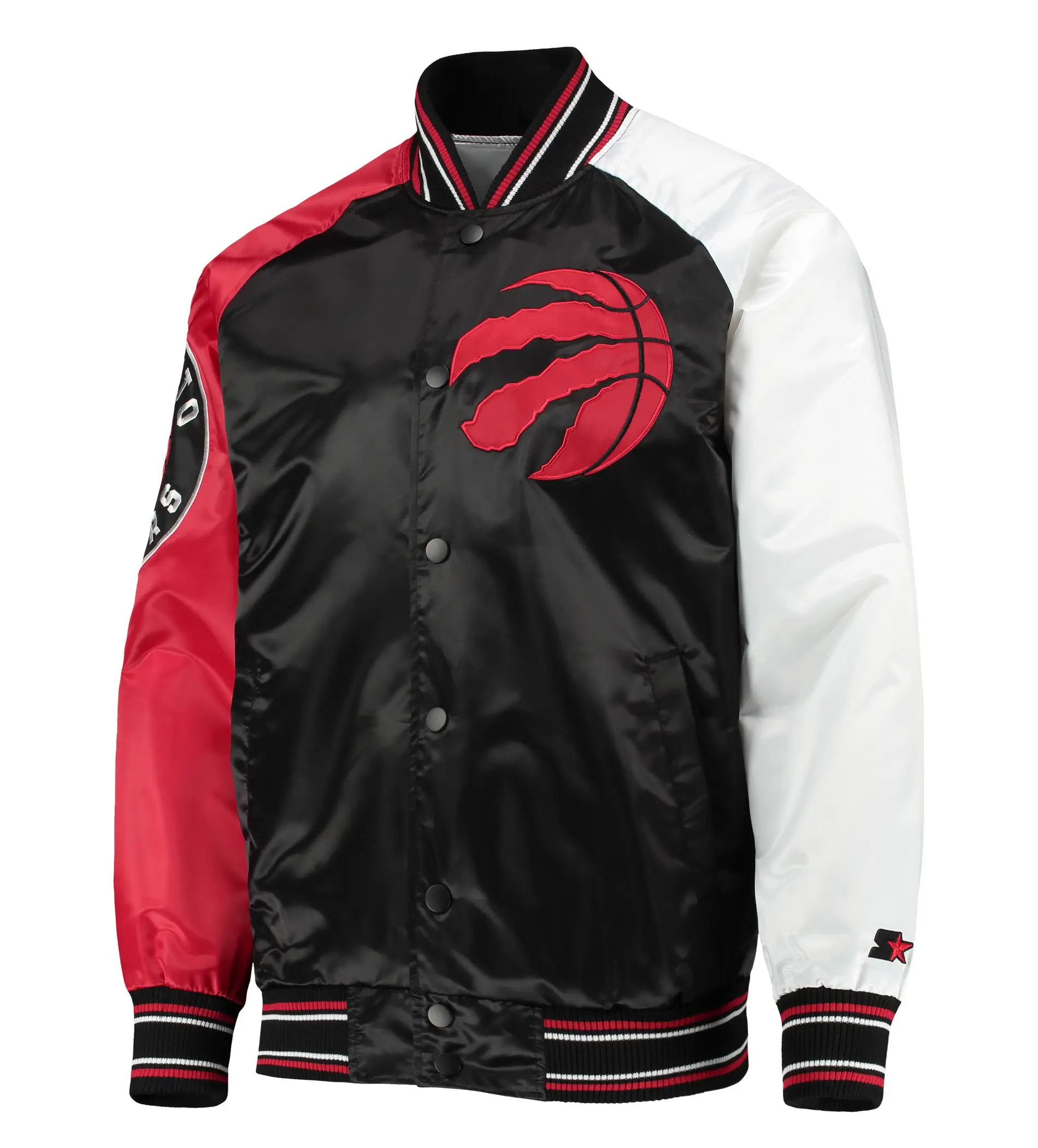 Toronto-Raptors-Starter-Reliever-Raglan-Full-Snap-Black-Red-Satin-Varsity-Jacket-1