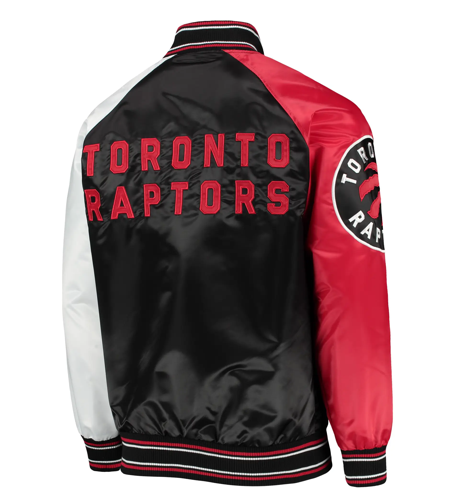 Toronto-Raptors-Starter-Reliever-Raglan-Full-Snap-Black-Red-Satin-Varsity-Jacket-2