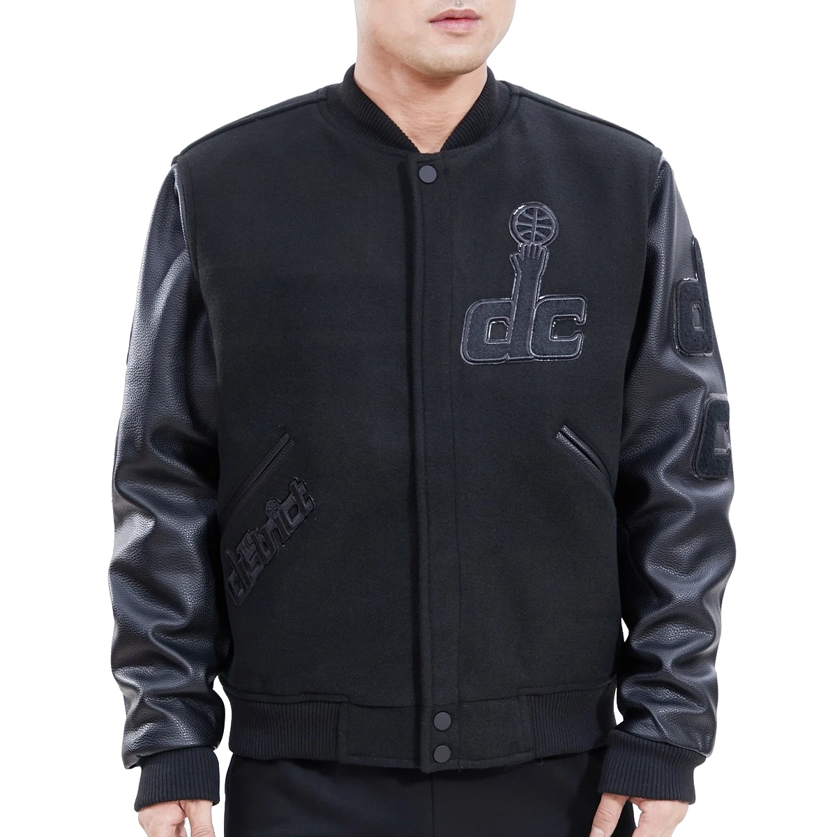 Washington-Wizards-Pro-Standard-Triple-Black-Wool-And-Leather-Varsity-Jacket-1