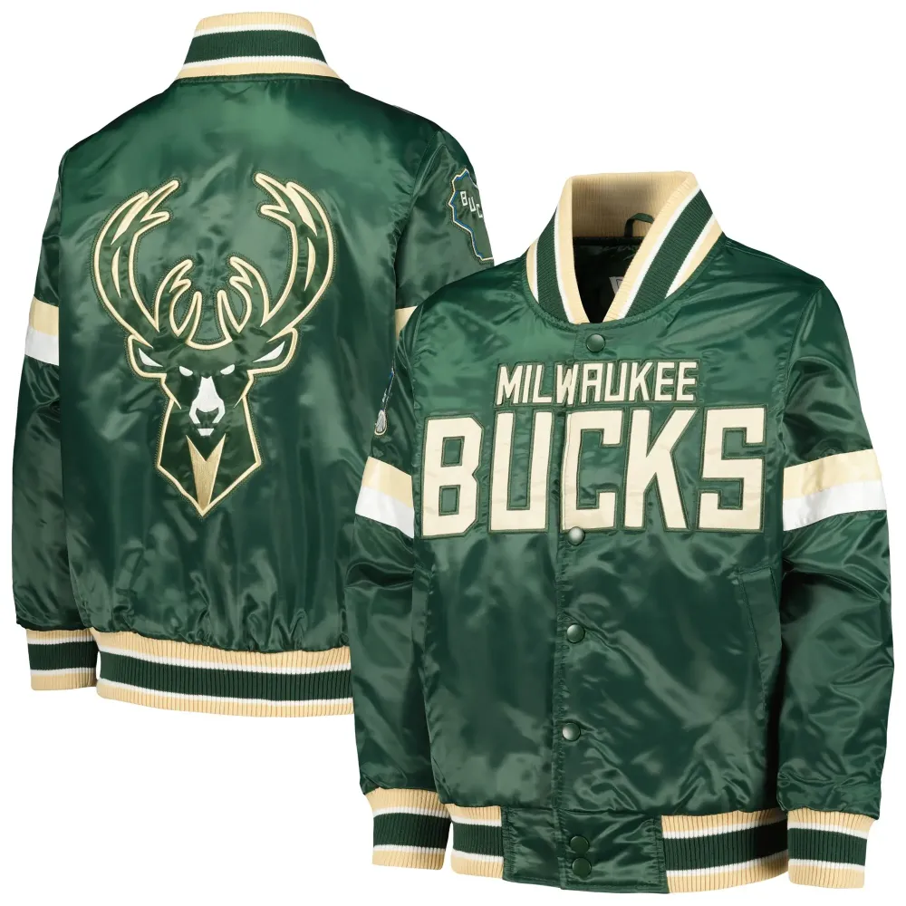 Youth-Milwaukee-Bucks-Starter-Hunter-Home-Game-Green-Satin-Varsity-Jacket-3